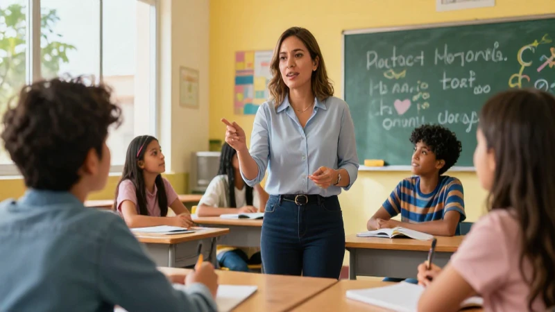 Maestra mexicana innovadora en un aula moderna
