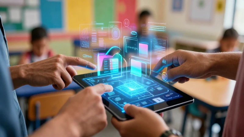Manos diversas interactúan con tablet digital