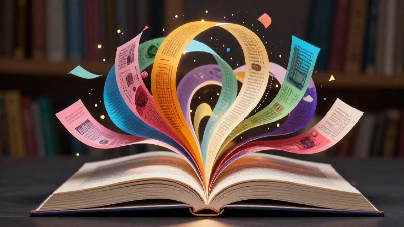 Libro abierto vibrante, estilo editorial dinámico