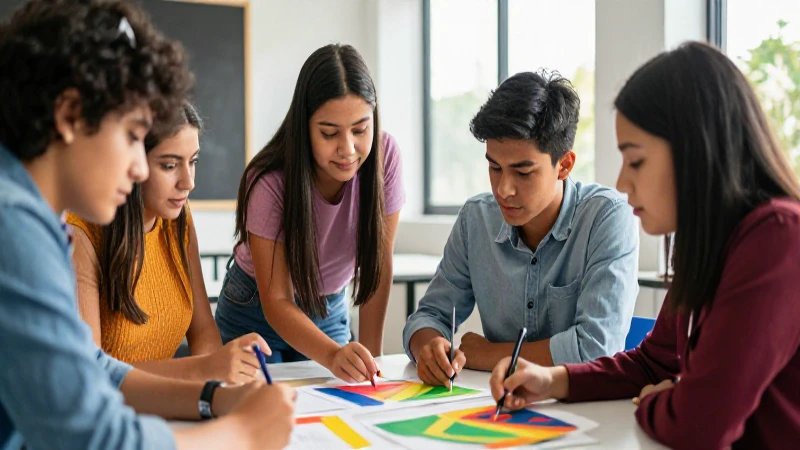 Estudiantes mexicanos colaborando en un proyecto colorido