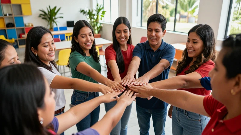 Conoce los 8 principios clave de la NEM para el éxito educativo 6 Educadores y padres colaboran en un espacio moderno
