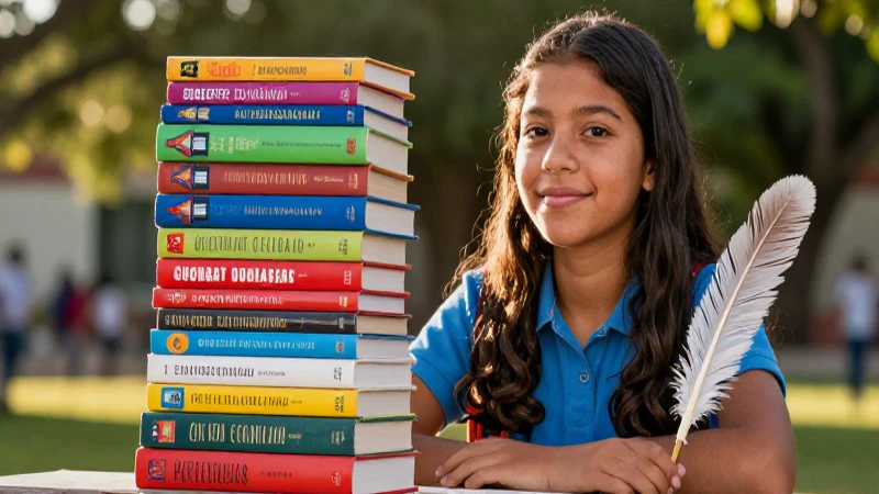 Escritores venezolanos: Conoce su destacada literatura juvenil 7 Estudiante venezolano y libros bajo luz dorada