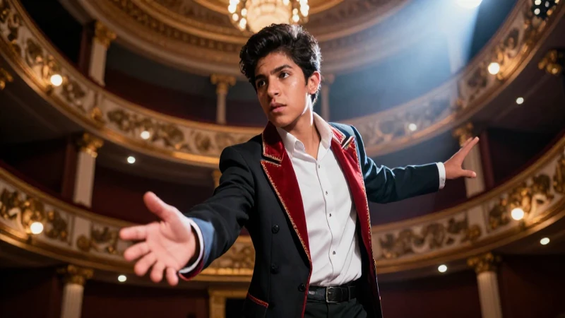 Alumno mexicano en vestuario de teatro dramático