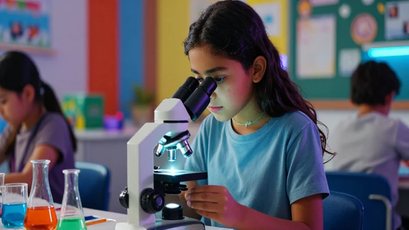 Estudiante joven experimentando en clase moderna