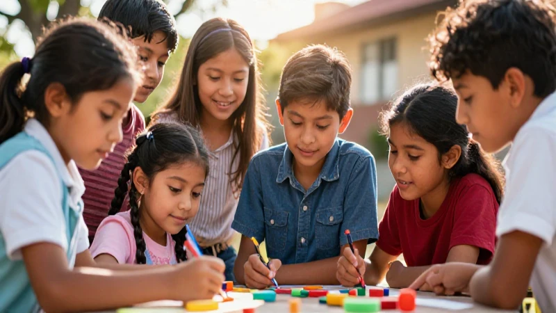 Mexican niños trabajan juntos en proyecto