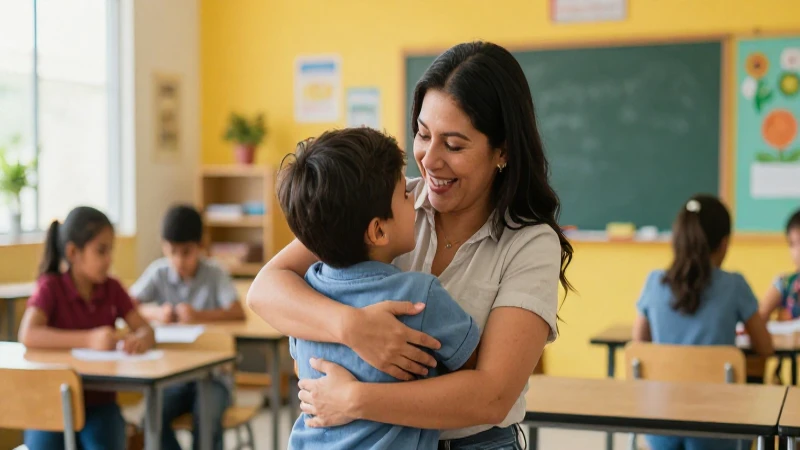 Aprovecha las ventajas de las escuelas de tiempo completo para potenciar el aprendizaje 3 Padre mexicano abraza a ni帽o moderno