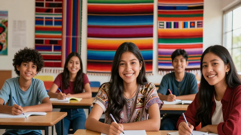 Estudiantes sonrientes en ambiente educativo mexicano