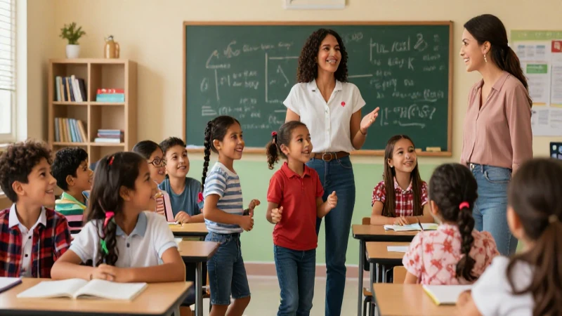 Niña mexicana alegre aprende con maestra