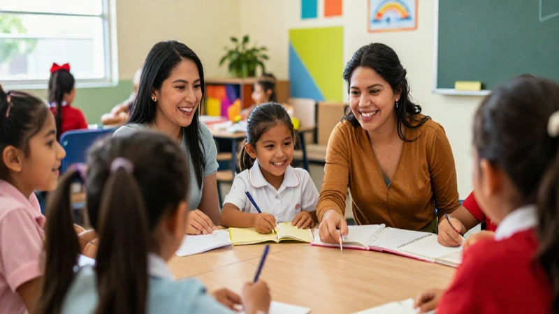 Padres y niños mexicanos en un aula vibrante