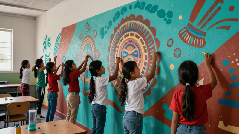 Estudiantes mexicanos crean mural cultural vibrante