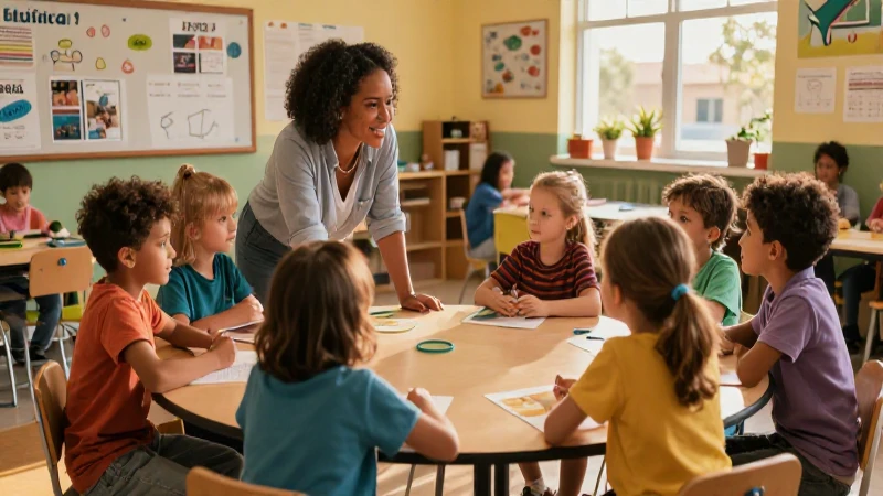 Maximiza educación con padres y comunidad: descubre sus beneficios 3 Madre y niños colaboran en clase con luz dorada