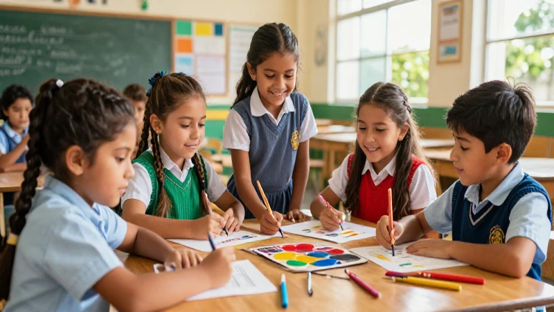 Conoce los beneficios del arte en la educación escolar 6 Niños sonrientes en escuela mexicana iluminada