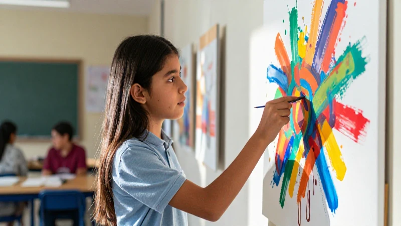 Arte contemporáneo en el currículo escolar: beneficios asegurados 3 Estudiante mexicano con arte abstracto vibrante