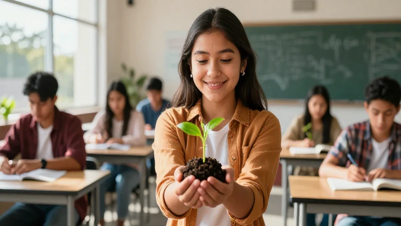 Estudiante mexicano sostiene plántula en luz
