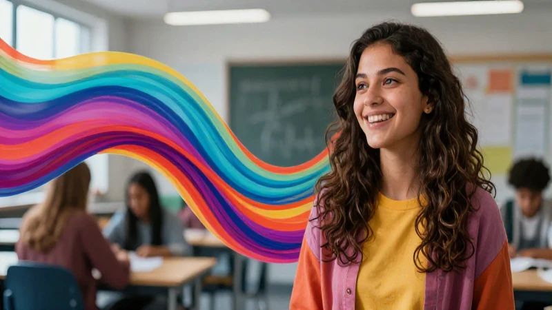Estudiante vibrante con alegría moderna
