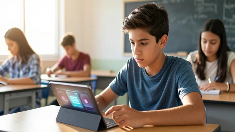 Beneficios de la educación en línea en la Nueva Escuela Mexicana 8 Estudiante mexicano aprende con tablet en aula luminosa