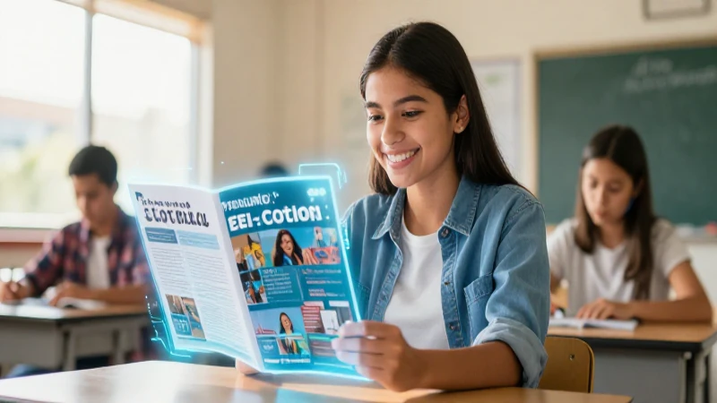 Beneficios de la educación en línea en la Nueva Escuela Mexicana 3 Estudiante mexicano sonríendo con tecnología holográfica