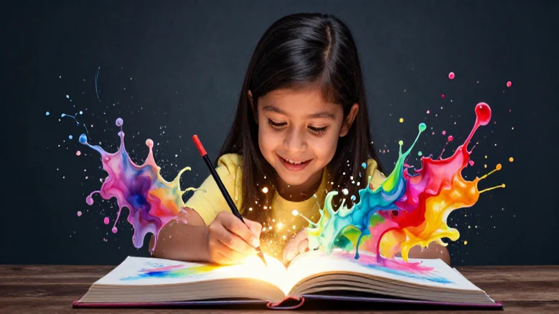 Niño mexicano pintando bajo luz vibrante