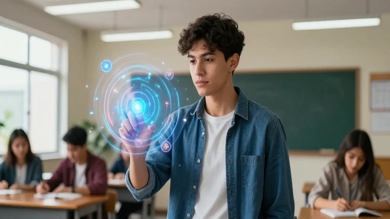 Beneficios de la evaluación por competencias en la educación mexicana 4 Estudiante joven con símbolos de conocimiento abstractos