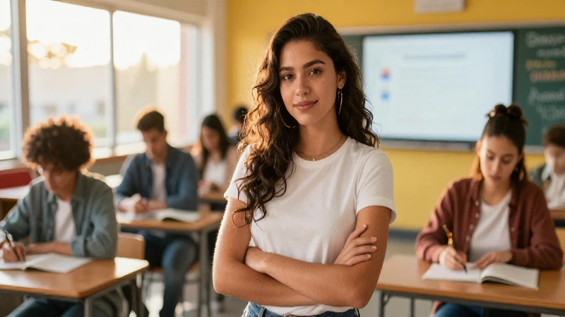 Estudiante mexicano confiado en aula moderna