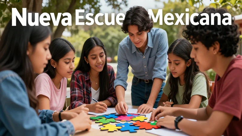 Ilustración vibrante de estudiantes mexicanos colaborando