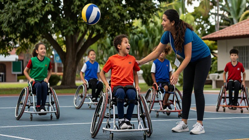 Desarrolla habilidades emocionales y sociales con deportes adaptados para discapacitados 4 Niño sonriente practica deporte con apoyo