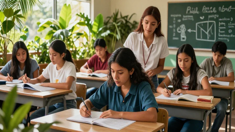 Estudiantes mexicanos colaborando con estilo vibrante