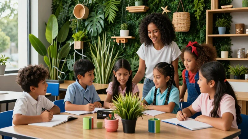 Estudiantes mexicanos felices colaboran en aula moderna