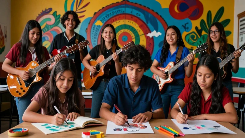 Potencia tu creatividad: Beneficios y desafíos de la educación artística/música en la Nueva Escuela Mexicana 4 Estudiantes mexicanos crean arte con gran alegría