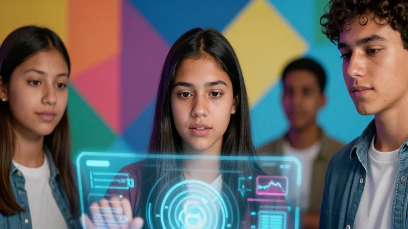 Estudiante mexicano interactúa con interfaz holográfica moderna