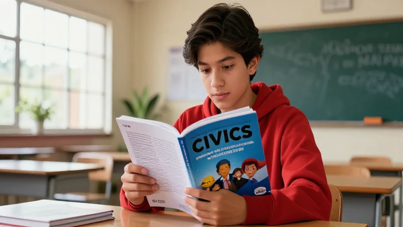 Estudiante mexicano enfocado en manual cívico moderno