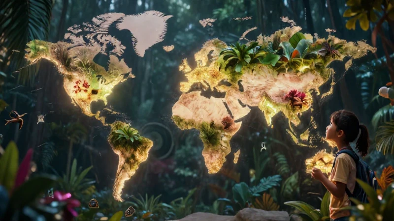 Mapa vibrante, estudiante y mundo