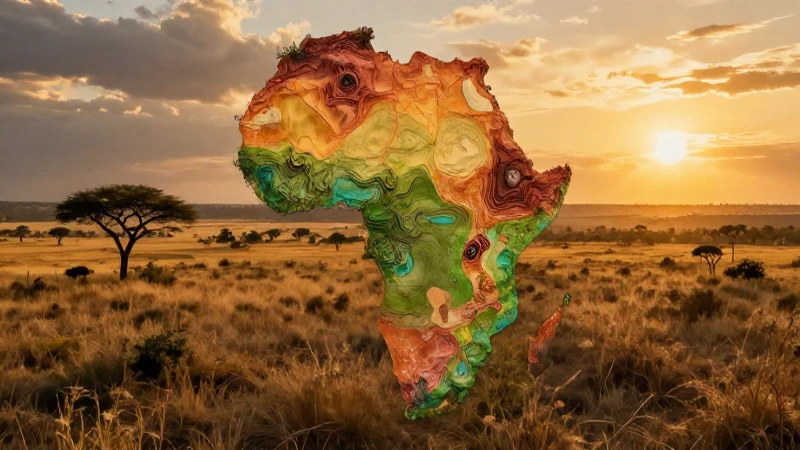 Sabana africana estilizada con mapa dinámico