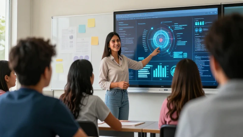 Cómo superar los desafíos de implementar las TICs en la educación 3 Maestra mexicana interactúa con tecnología avanzada