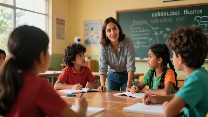 Aula mexicana inclusiva, maestra guía, estilo vibrante