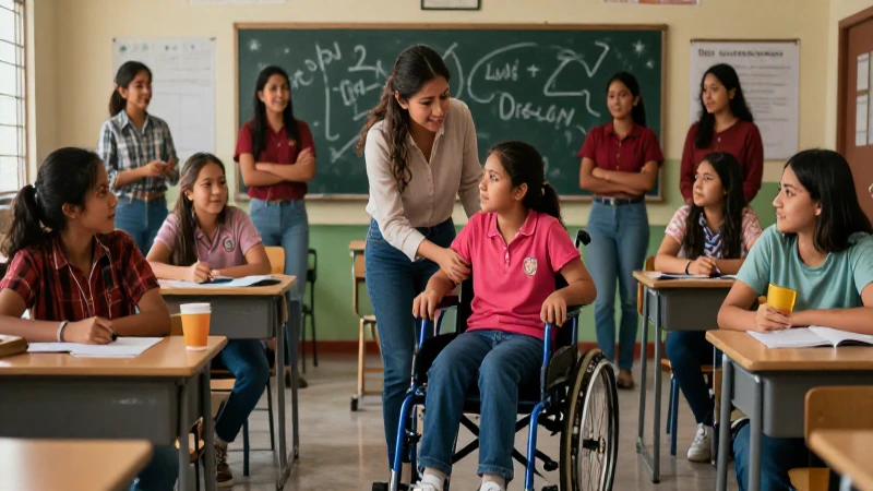 Desafíos en educación inclusiva en México: estrategias efectivas 5 Maestra apoya a alumno en aula mexicana