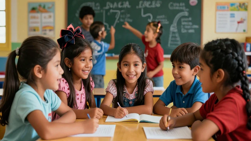 Niños mexicanos felices aprenden en un entorno dinámico
