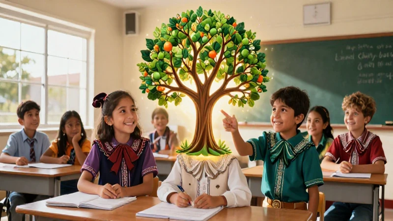 Niños y árbol del conocimiento en una clase
