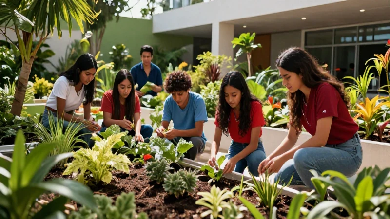Estudiantes mexicanos colaboran en jardín sostenible