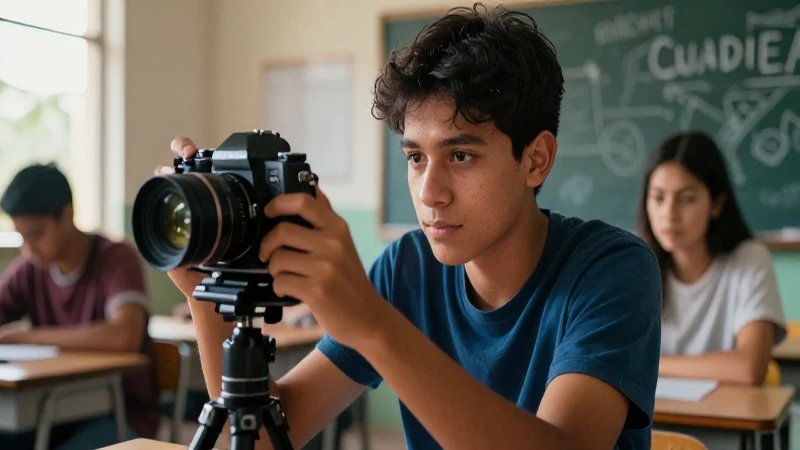 Retrato vibrante de estudiante mexicano concentrado