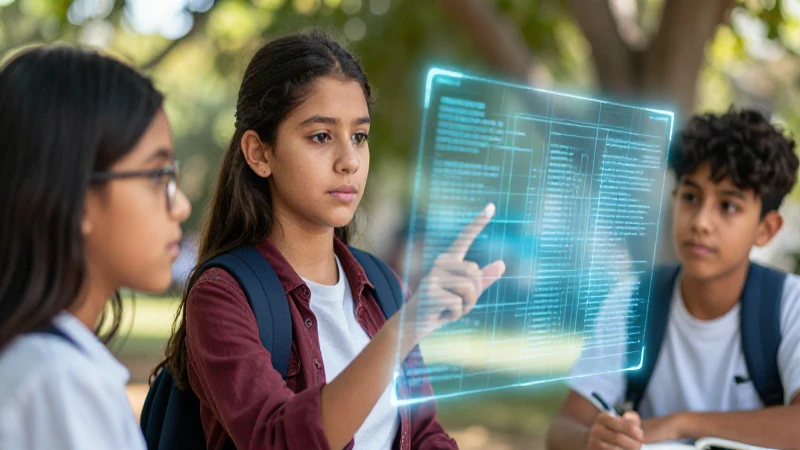 Domina la escritura: conoce los tipos de textos y sus características 4 Estudiante diverso interactúa con cuadrícula holográfica iluminada