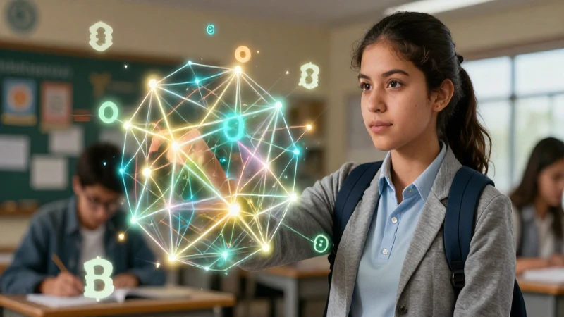 Estudiante mexicano con red geométrica brillante