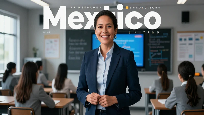 Educadora mexicana vibrante en moderna aula