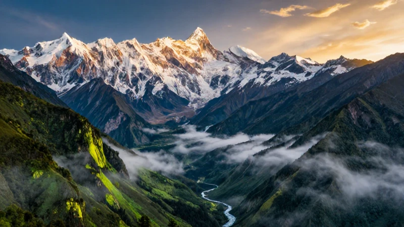 6 elementos naturales: poder y belleza impresionantes 3 Montañas majestuosas, nieve y valles con luz dorada