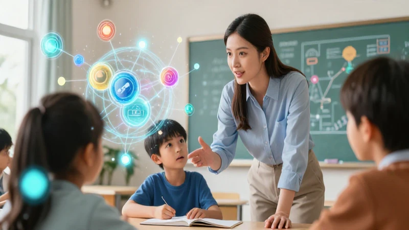 Maestro guía estudiante en aprendizaje avanzado y digital