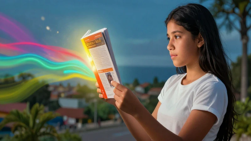 Amplía tu horizonte con los géneros de libros más populares 3 Estudiante mexicana observa un libro abstracto
