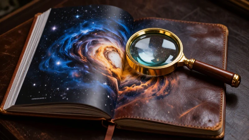 Amplía tu horizonte con los géneros de libros más populares 5 Libro antiguo con nebulosa estelar y lente dorada