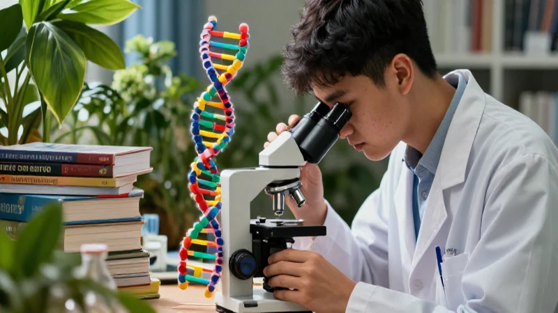 Estudiante analiza ADN bajo microscopio