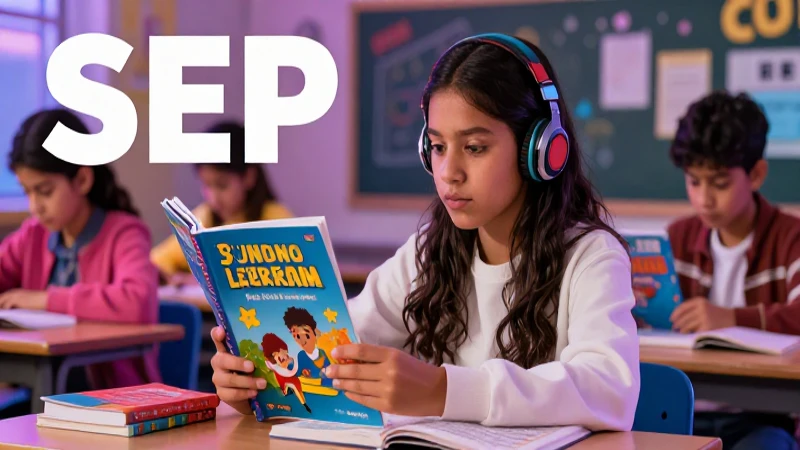 Estudiante mexicano aprende con libros coloridos y vibrantes