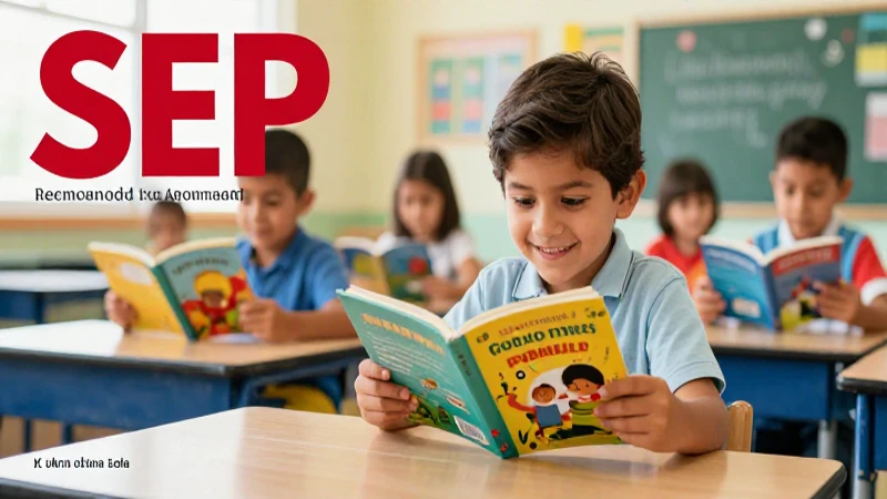 Niño mexicano leyendo libros educativos en entorno vibrante